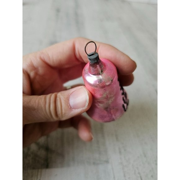 Vintage pink glitter tree bell beaded ornament Xmas tree mercury glass - Picture 6 of 8